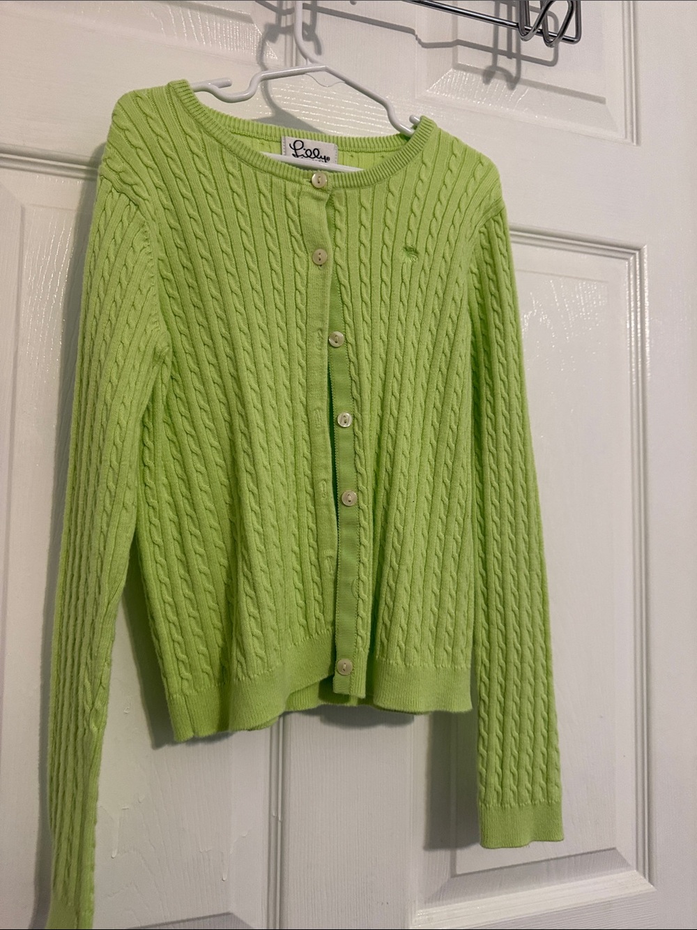Vintage Lilly Pulitzer girls size 10  Lime Green Cable-Knit Button Cardigan